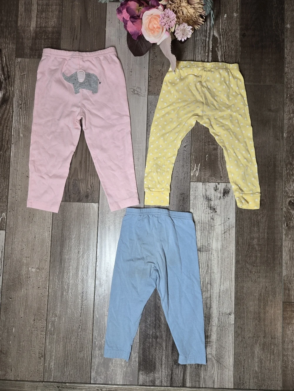Carter's 100% Cotton Pastel Baby Toddler Girl Pants Leggings Bundle 3pc Size 18m